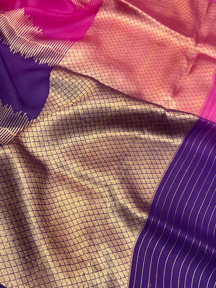 Pink-Purple Shaded Pure Kora Silk Handloom Banarasi Saree
