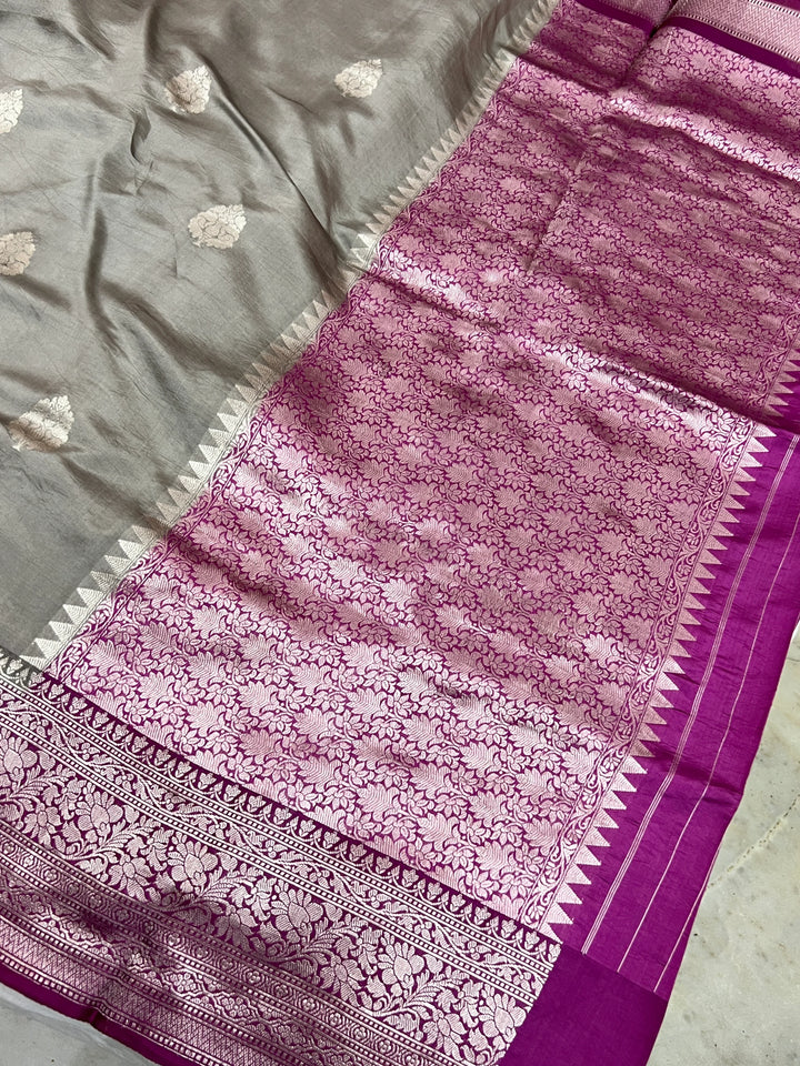 Grey Pure Silk Handloom Banarasi Saree