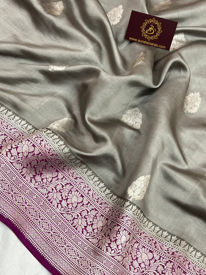Grey Pure Silk Handloom Banarasi Saree