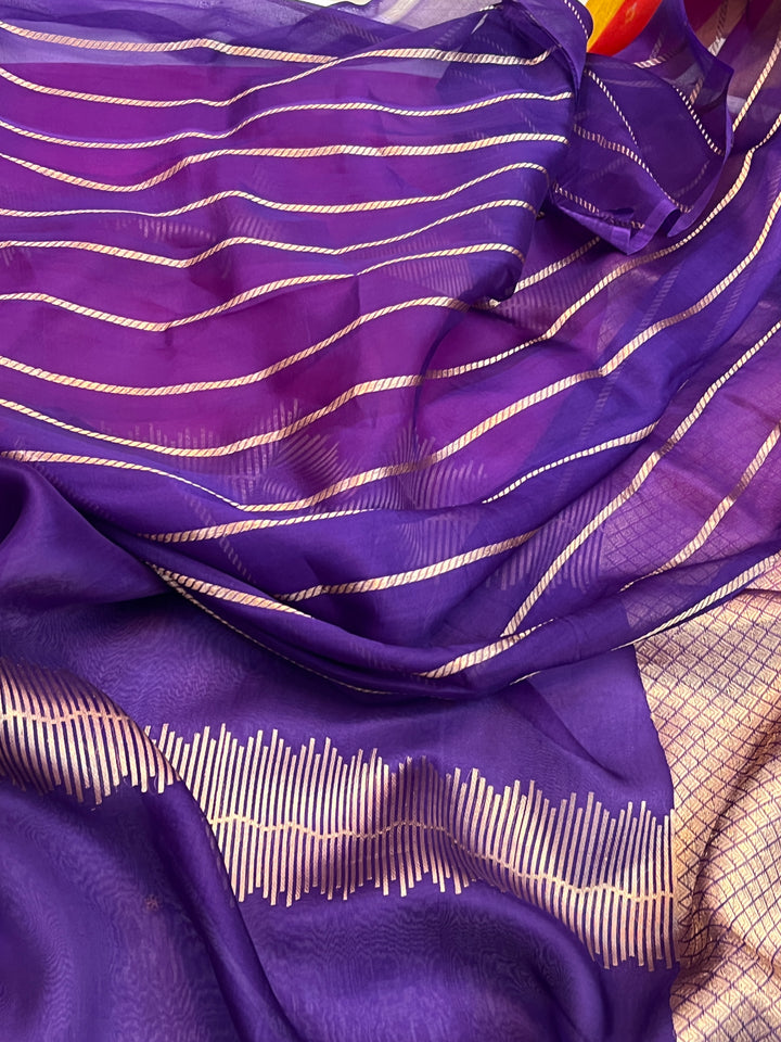 Pink-Purple Shaded Pure Kora Silk Handloom Banarasi Saree