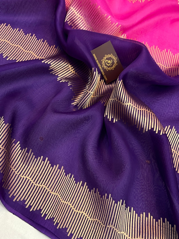 Pink-Purple Shaded Pure Kora Silk Handloom Banarasi Saree