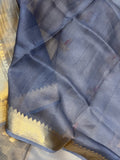 Bluish Golden Pure Banarasi Handloom Silk Saree - Aura Benaras