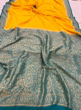 Yellow Pure Banarasi Khaddi Crepe Silk Saree - Aura Benaras