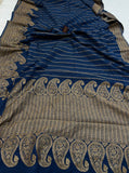 Teal Blue Pure Banarasi Khaddi Crepe Silk Saree - Aura Benaras