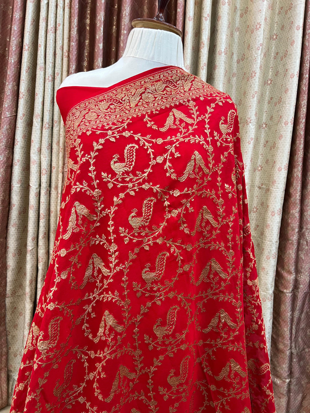 Red Banarasi Handloom Pure Khaddi Georgette Silk Saree