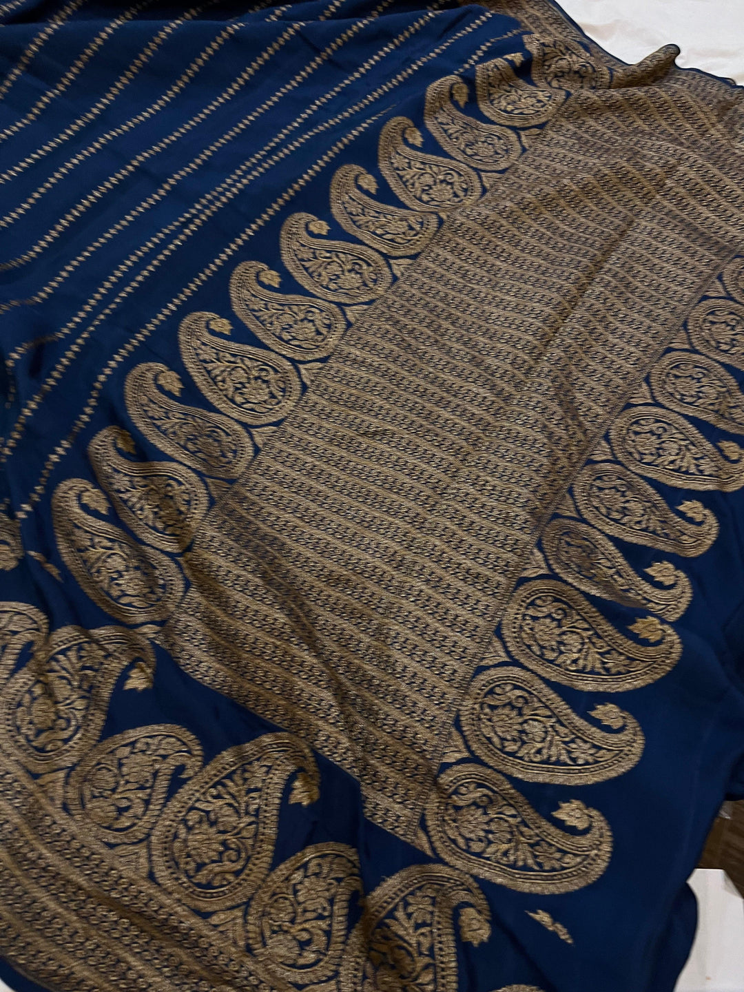 Teal Blue Pure Banarasi Khaddi Crepe Silk Saree - Aura Benaras