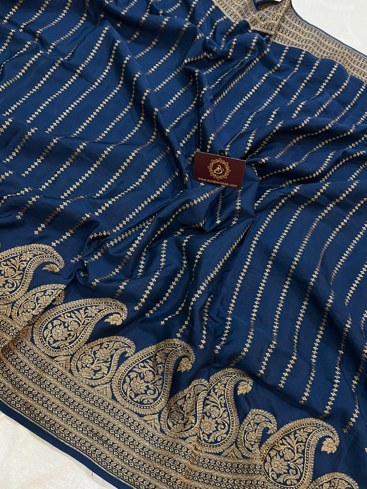 Teal Blue Pure Banarasi Khaddi Crepe Silk Saree - Aura Benaras