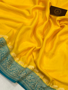 Yellow Pure Banarasi Khaddi Crepe Silk Saree - Aura Benaras