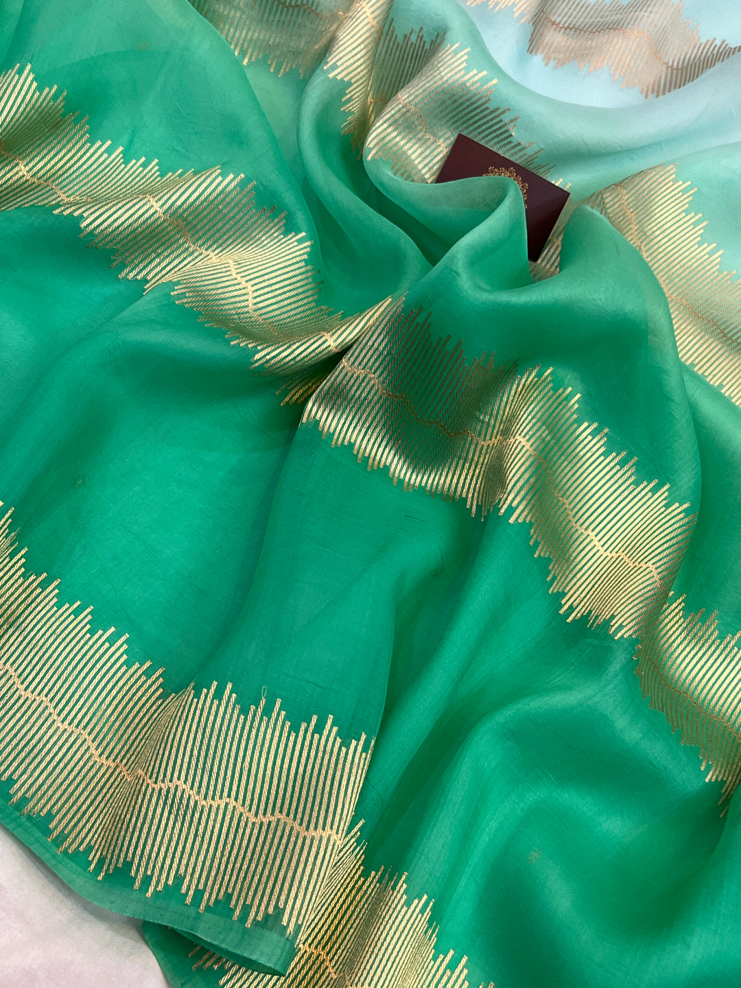 Mint Green-Sea Green Shaded Pure Kora Silk Handloom Banarasi Saree