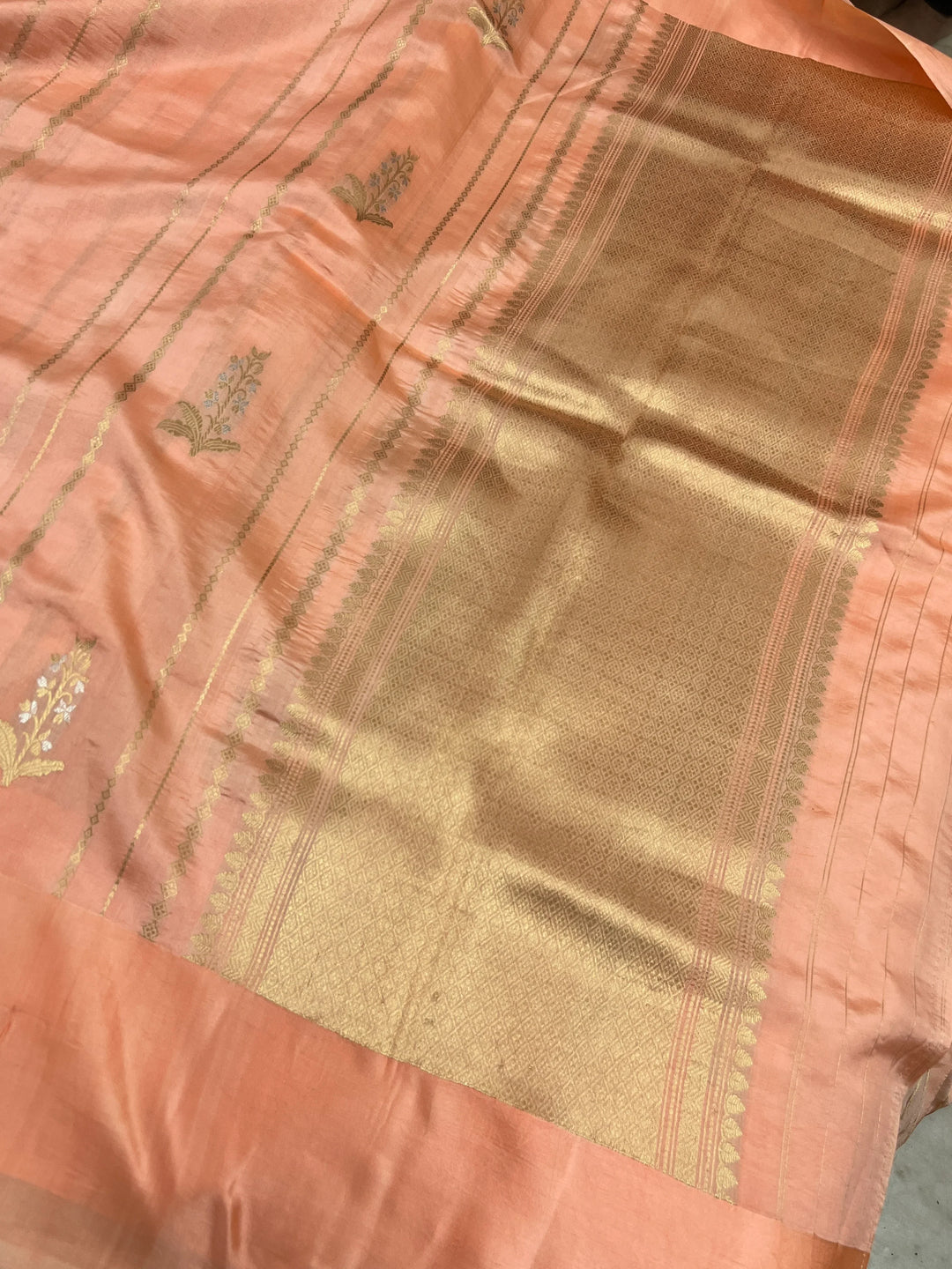 Peach Pure Banarasi Handloom Silk Saree