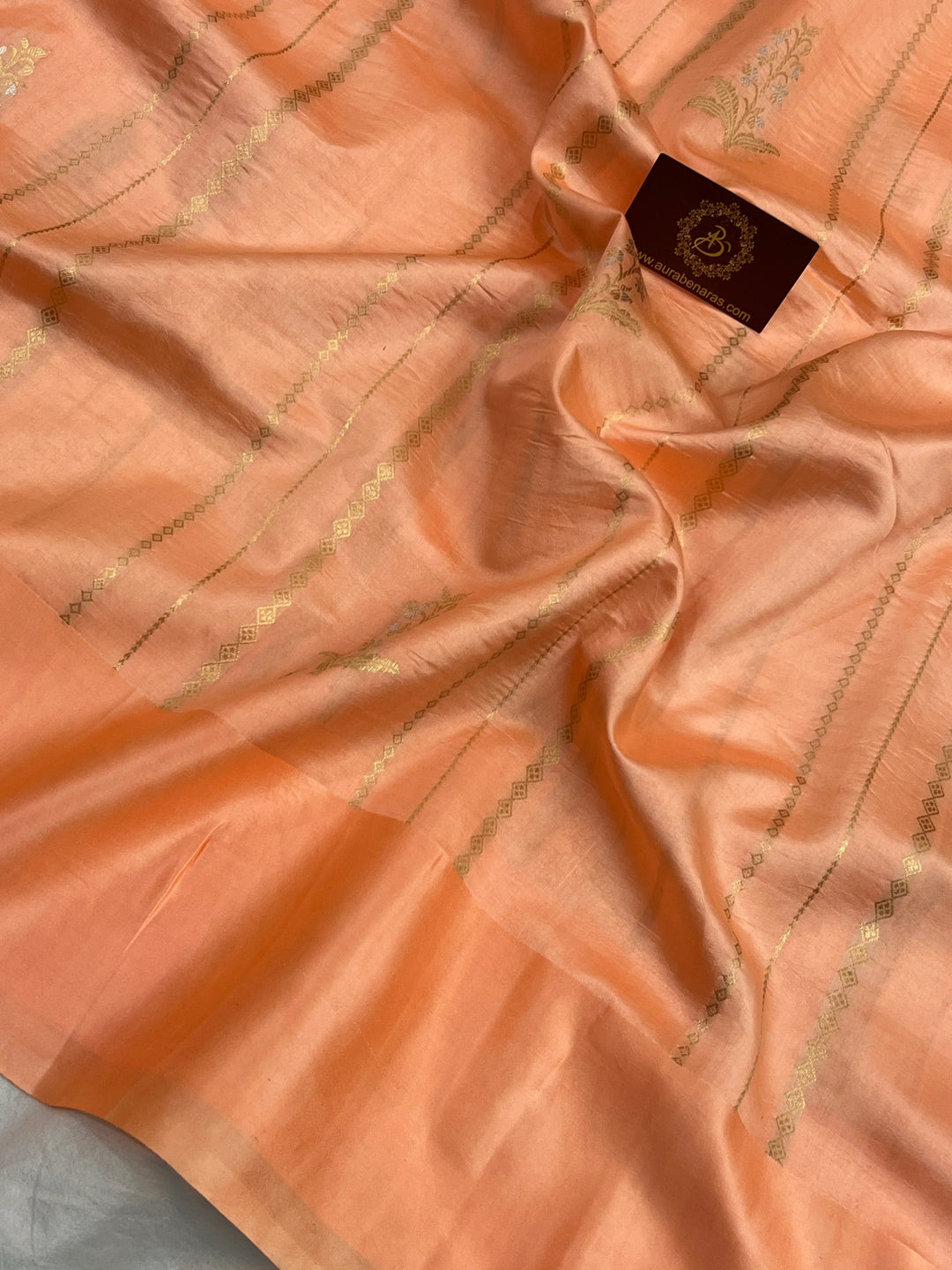Peach Pure Banarasi Handloom Silk Saree