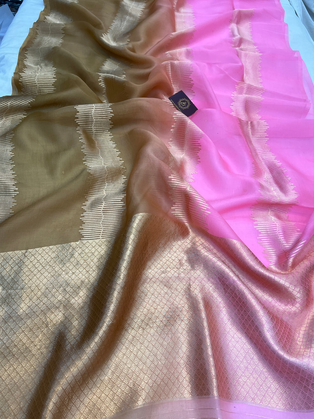 Pink- Golden Shaded Pure Kora Silk Handloom Banarasi Saree