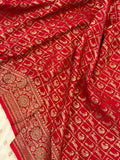 Cream Pure Banarasi Khaddi Crepe Silk Saree - Aura Benaras