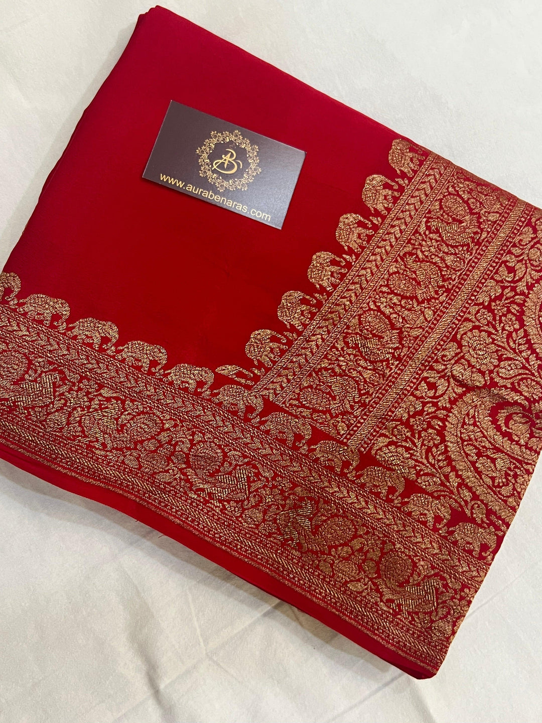 Red Pure Banarasi Khaddi Crepe Silk Saree - Aura Benaras