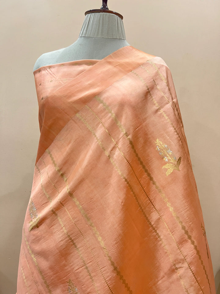 Peach Pure Banarasi Handloom Silk Saree
