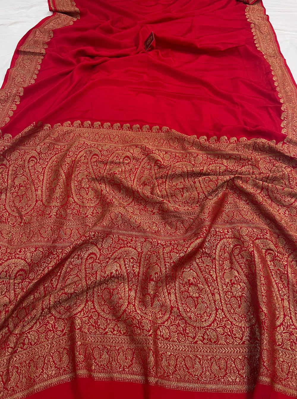 Red Pure Banarasi Khaddi Crepe Silk Saree - Aura Benaras