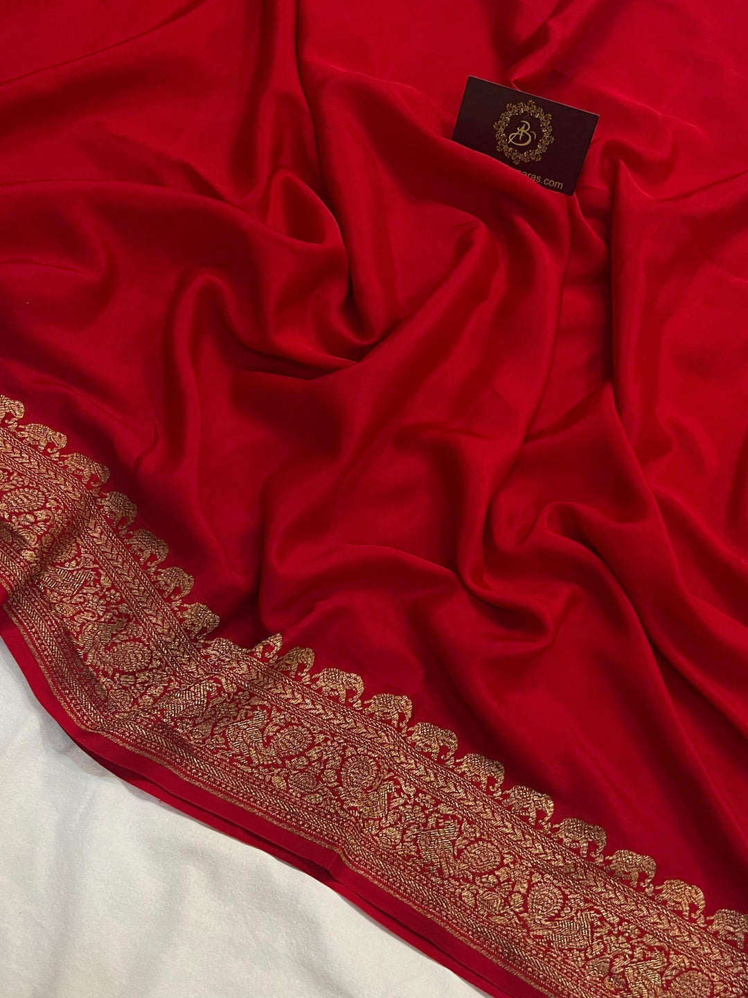 Red Pure Banarasi Khaddi Crepe Silk Saree - Aura Benaras