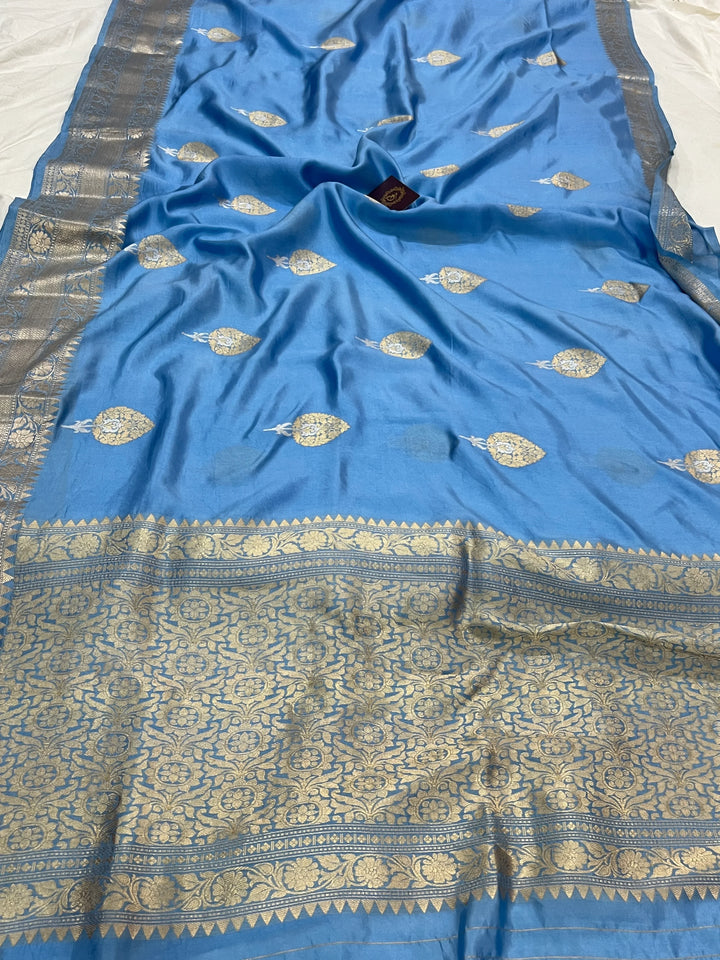 Sky Blue Pure Silk Handloom Banarasi Saree