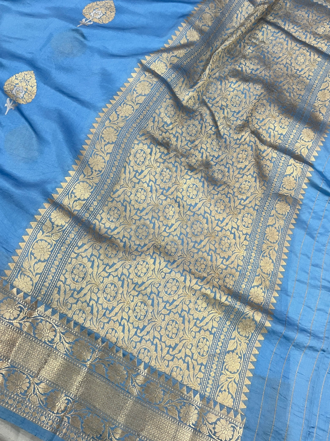 Sky Blue Pure Silk Handloom Banarasi Saree