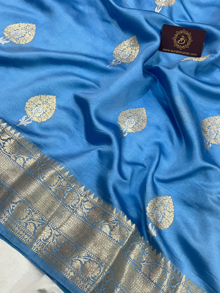 Sky Blue Pure Silk Handloom Banarasi Saree