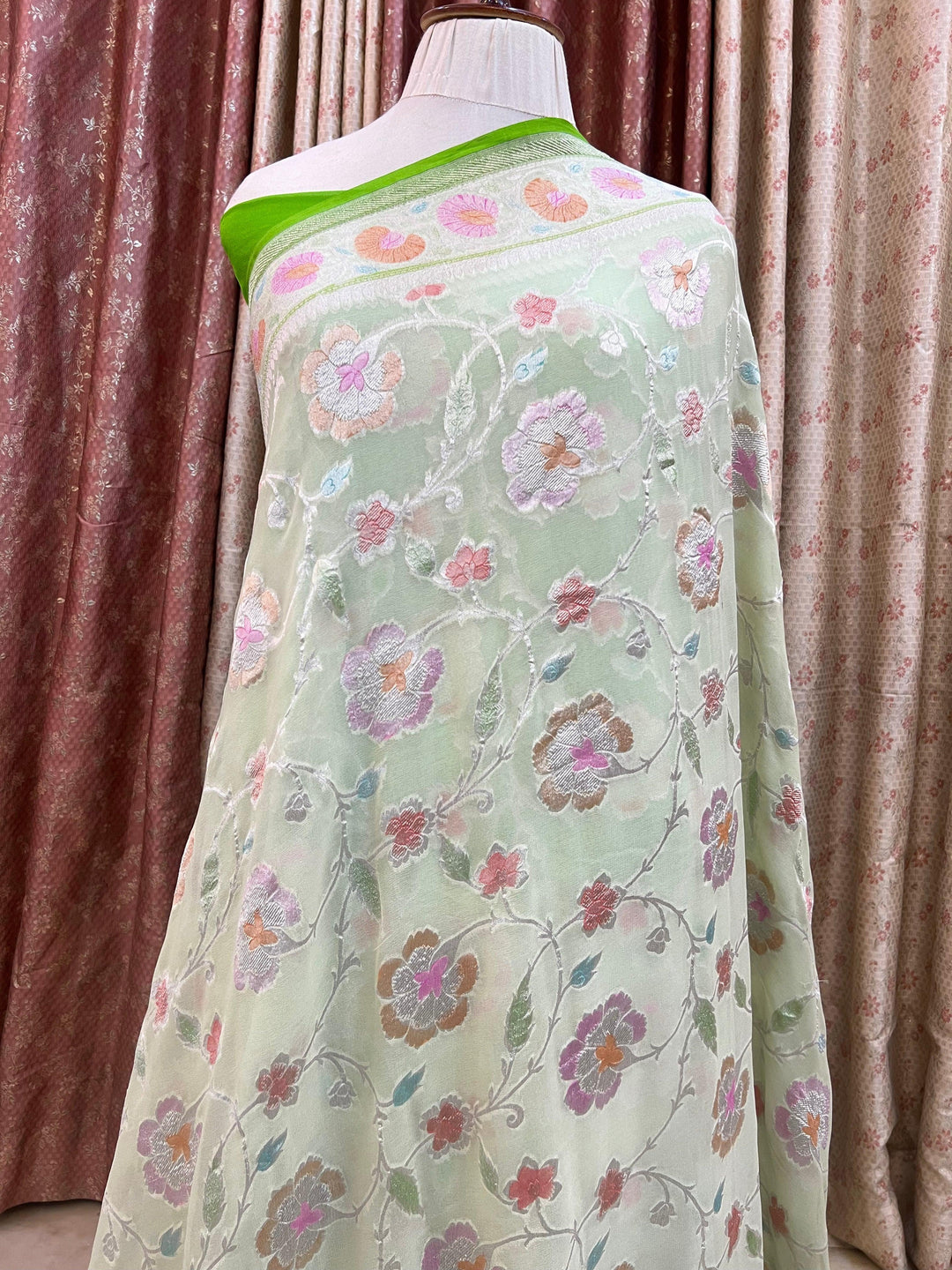 Pale Green Rangkaat Banarasi Khaddi Georgette Saree