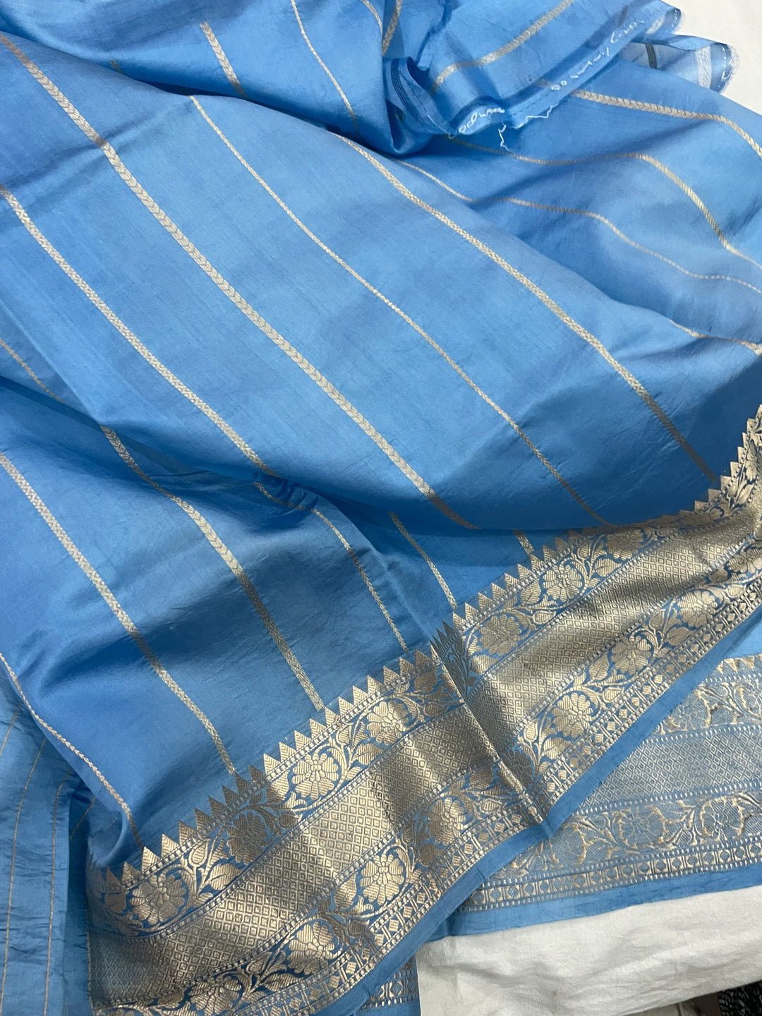 Sky Blue Pure Silk Handloom Banarasi Saree