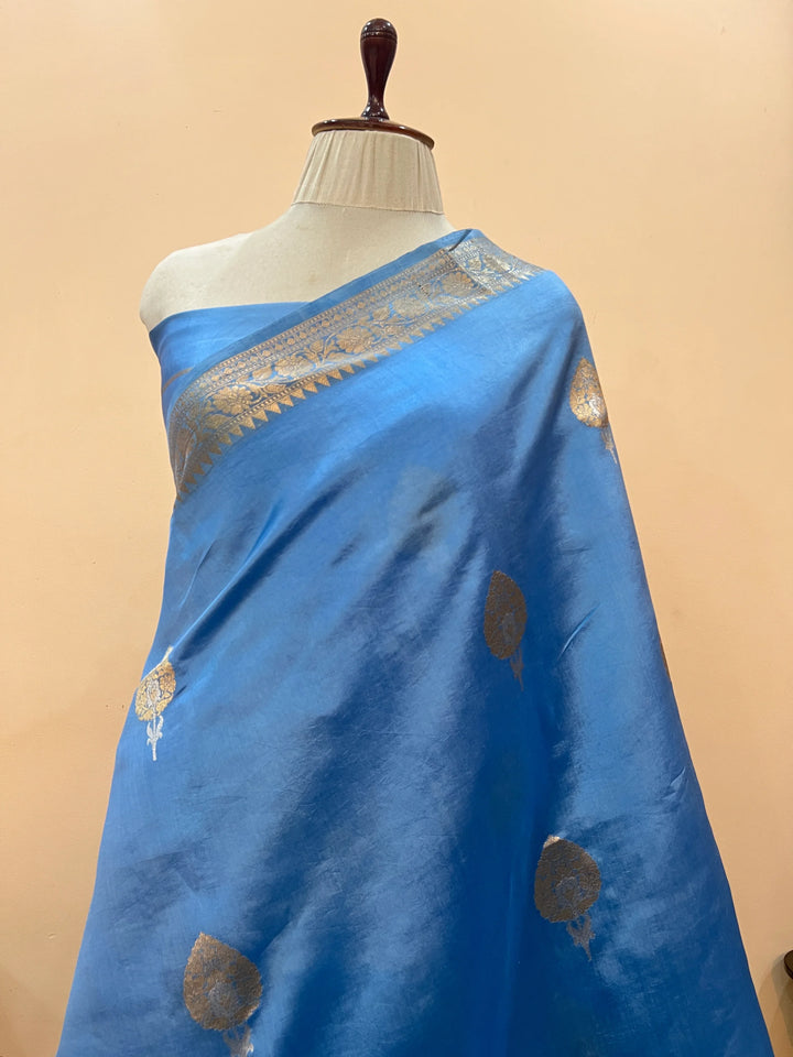 Sky Blue Pure Silk Handloom Banarasi Saree