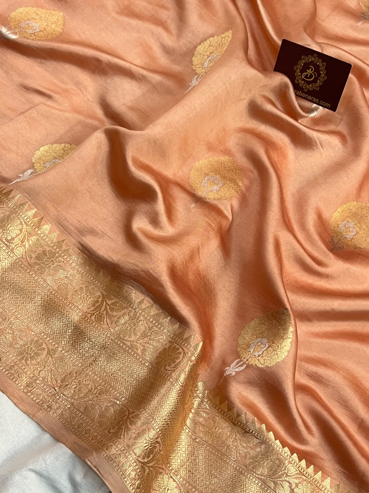 Peach Pure Silk Handloom Banarasi Saree