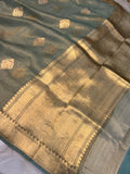 Sage Green Pure Banarasi Handloom Silk Saree - Aura Benaras