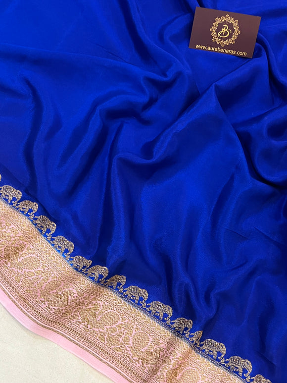 Royal Blue Pure Banarasi Khaddi Crepe Silk Saree - Aura Benaras