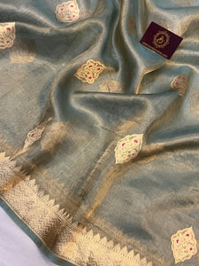 Sage Green Pure Banarasi Handloom Silk Saree - Aura Benaras