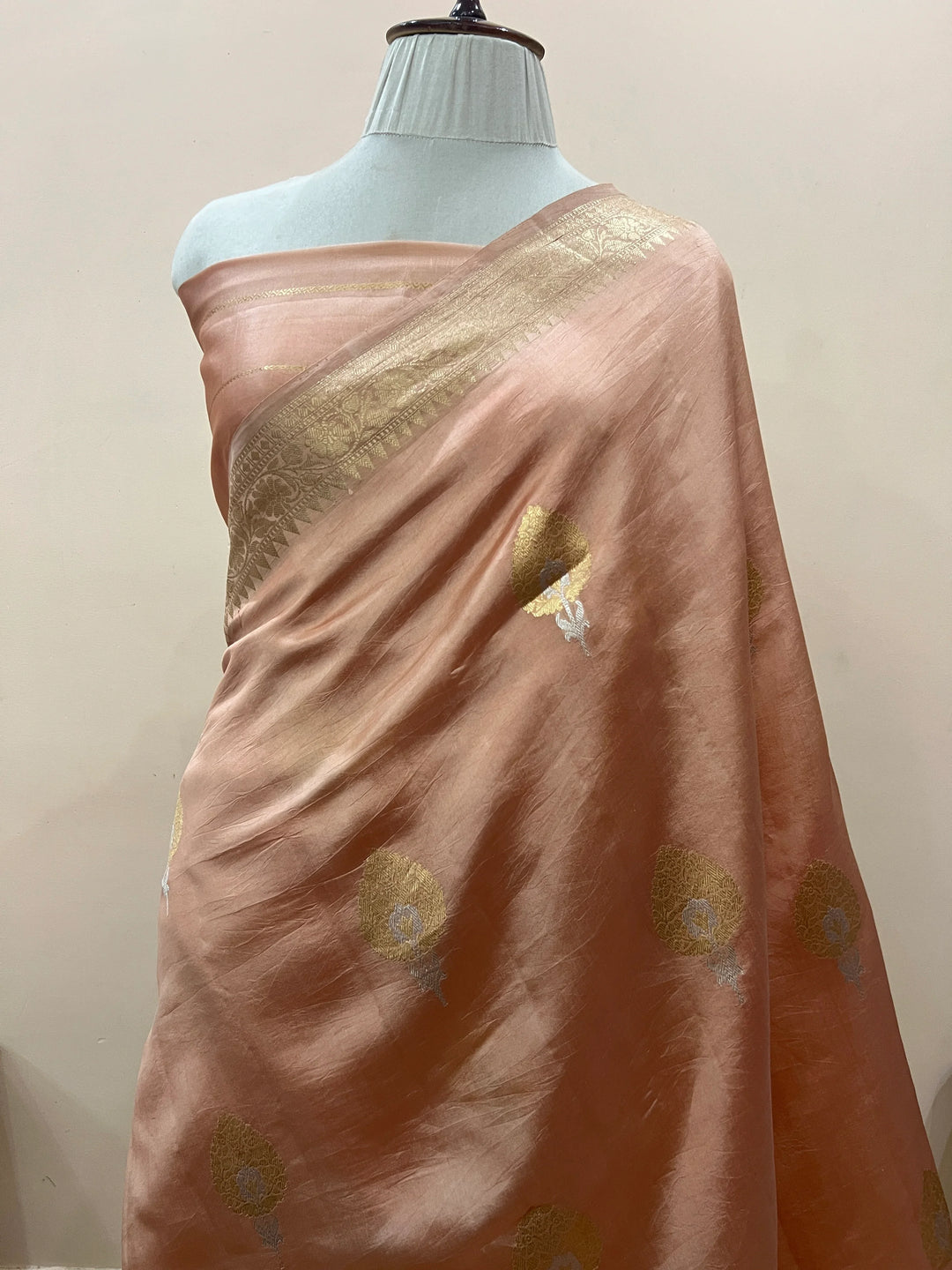 Peach Pure Silk Handloom Banarasi Saree