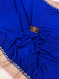 Royal Blue Pure Banarasi Khaddi Crepe Silk Saree - Aura Benaras