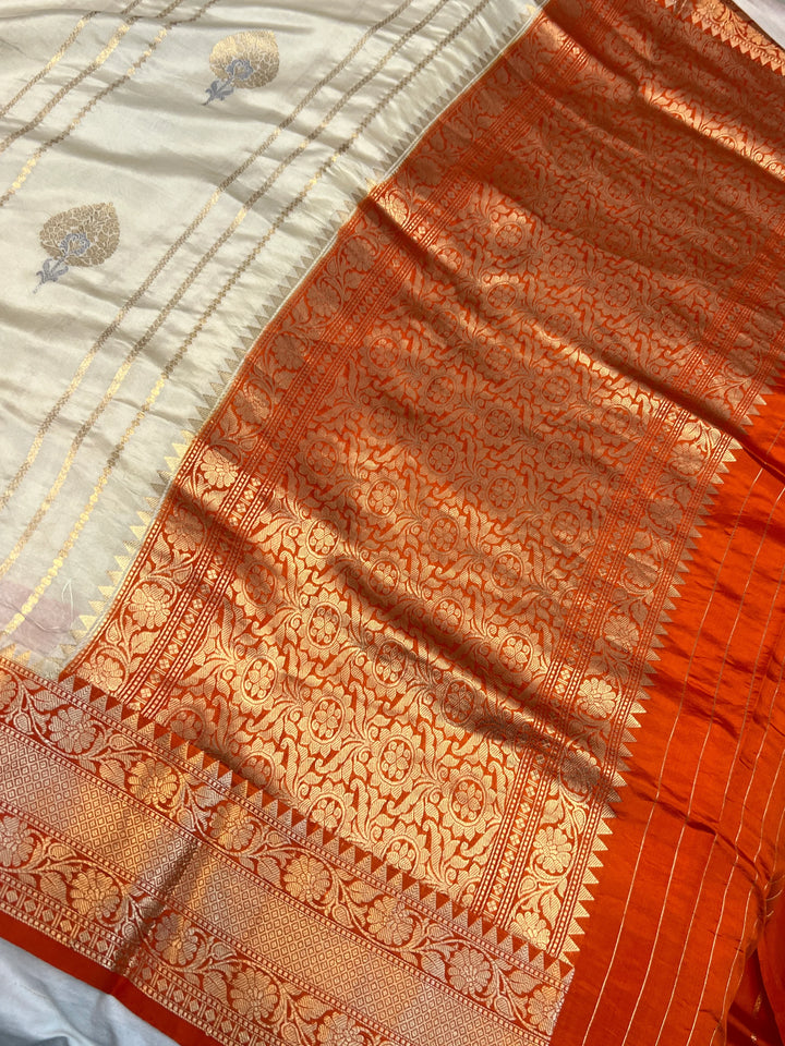 White Pure Banarasi Handloom Silk Saree