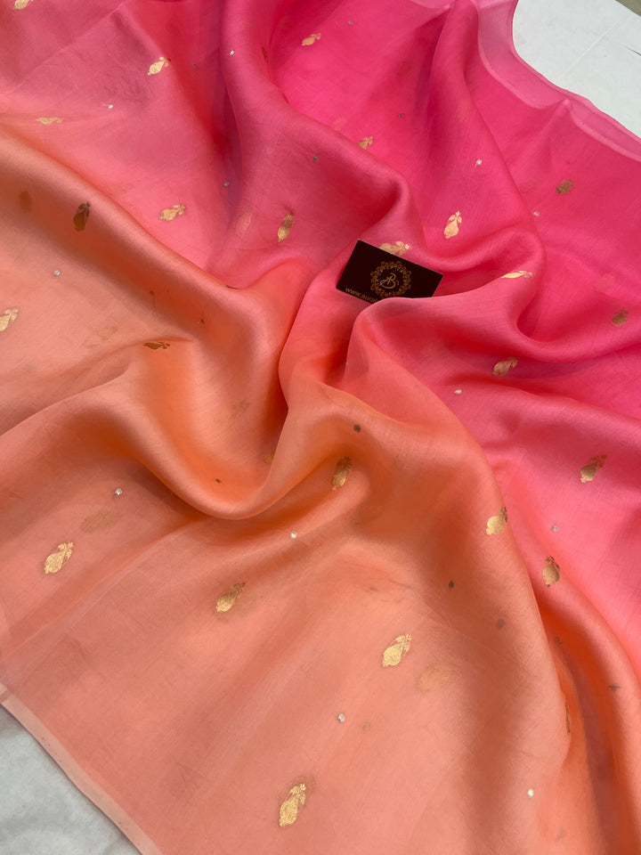 Pink Pure Kora Silk Handloom Banarasi Saree