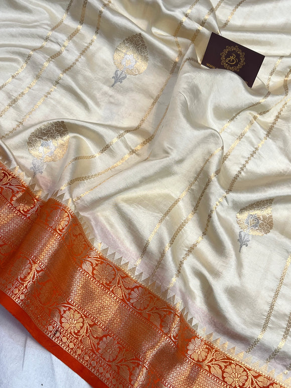 White Pure Banarasi Handloom Silk Saree