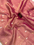 Rose Pink Banarasi Handloom Organza Tissue Silk Saree - Aura Benaras