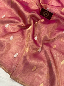 Rose Pink Pure Banarasi Handloom Tissue Silk Saree