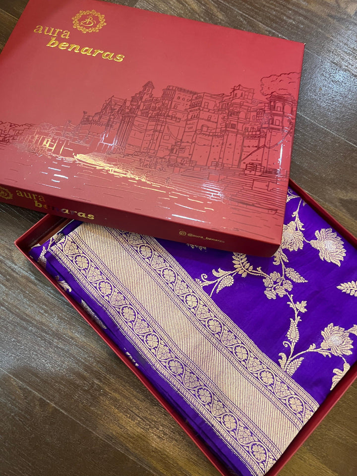 Purple Pure Katan Silk Banarasi Handloom Kadwa jangla Saree