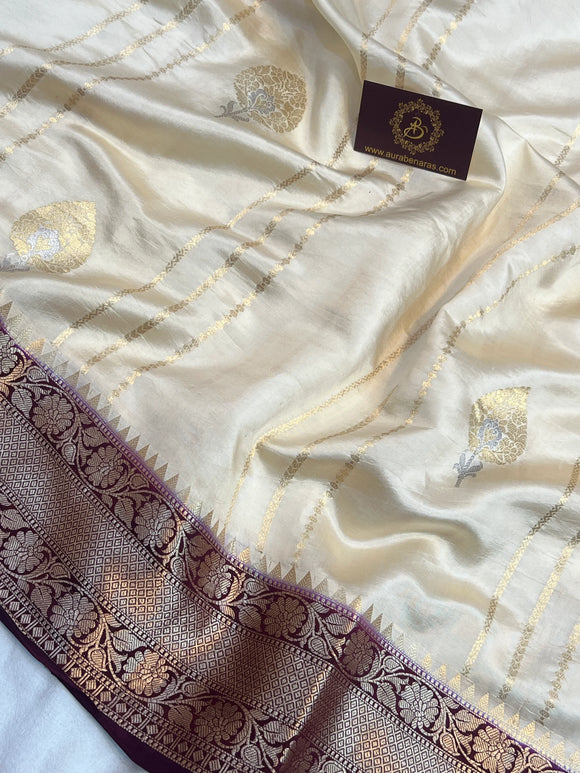 White Pure Banarasi Handloom Silk Saree