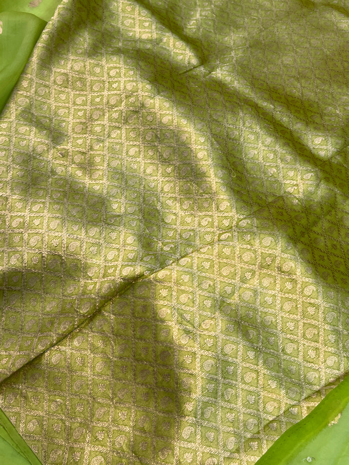 Pista Green Pure Kora Silk Handloom Banarasi Saree