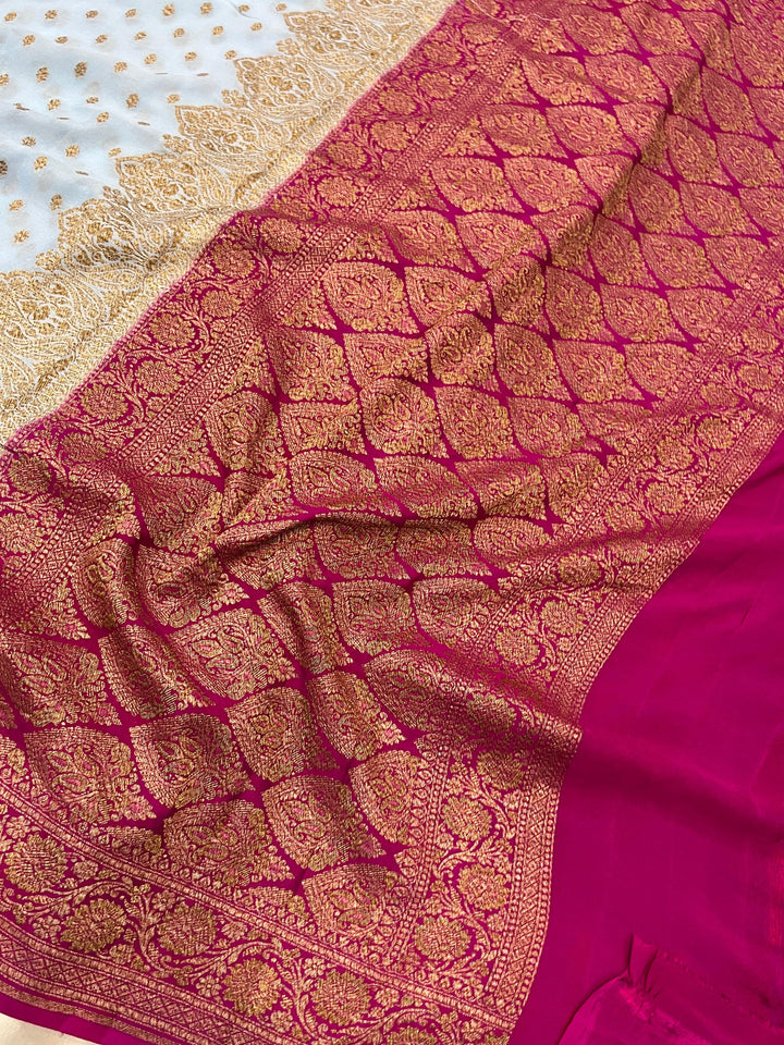 Pastel Blue Pure Banarasi Khaddi Crepe Silk Saree - Aura Benaras