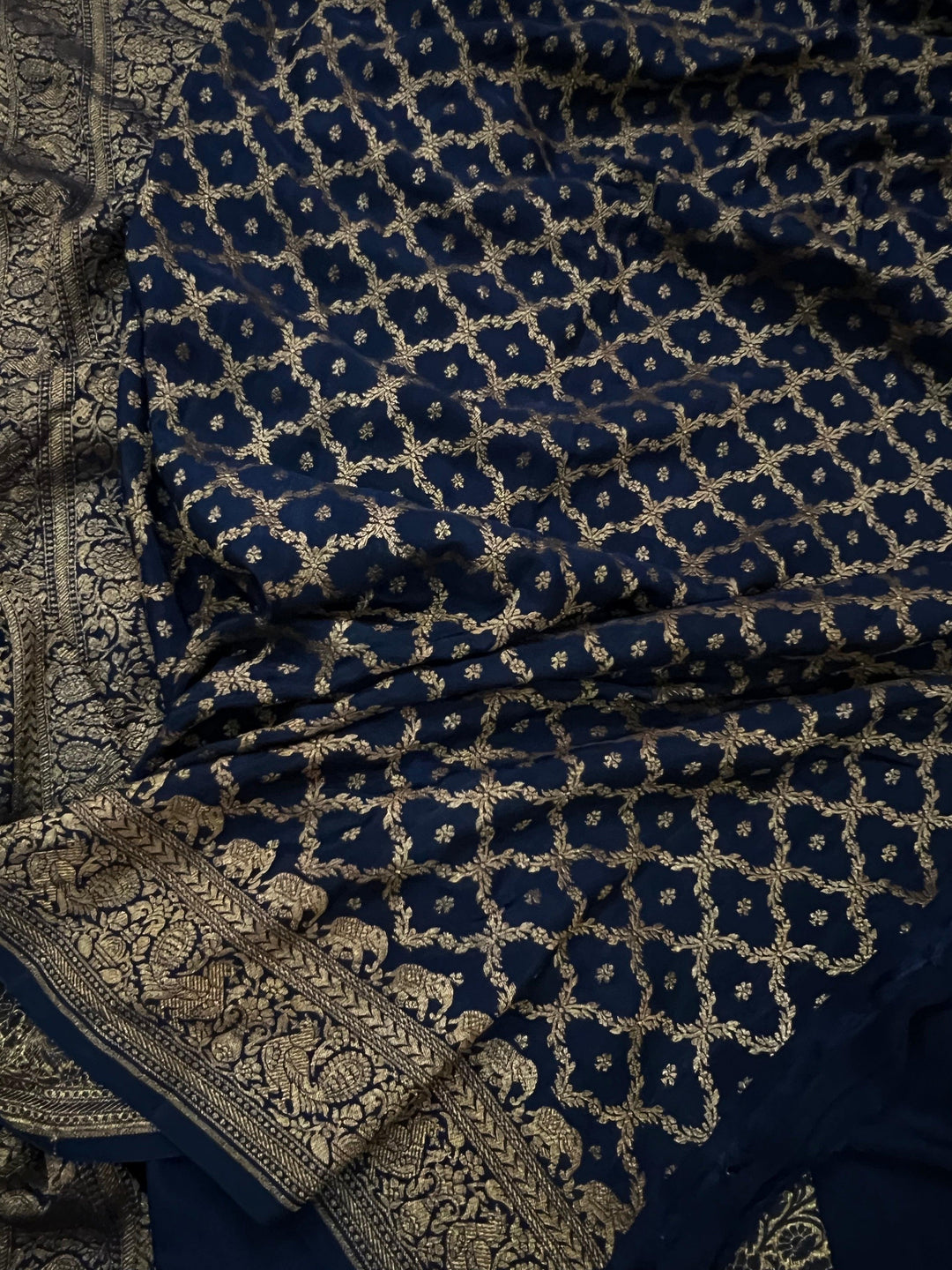 Teal Pure Banarasi Khaddi Crepe Silk Saree - Aura Benaras