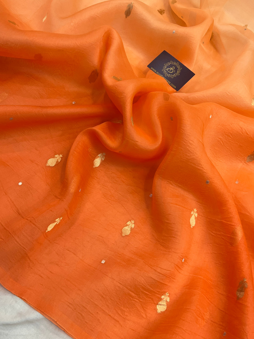 Orange Pure Kora Silk Handloom Banarasi Saree
