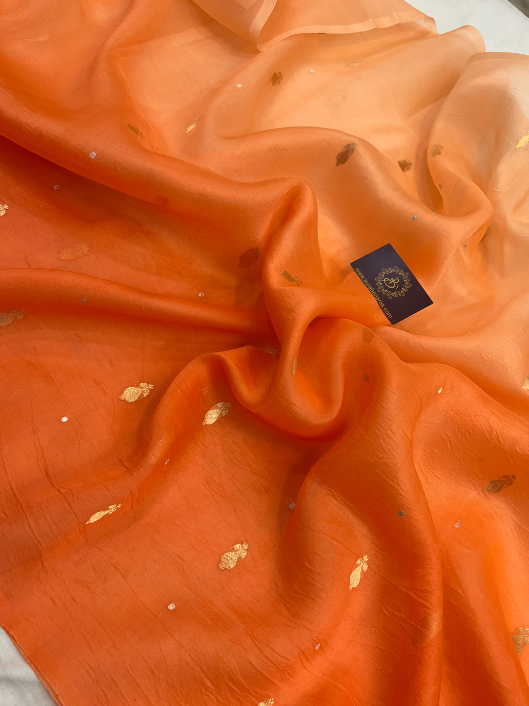 Orange Pure Kora Silk Handloom Banarasi Saree