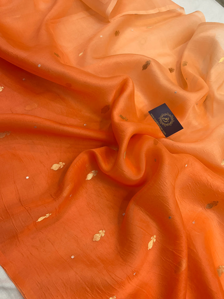 Orange Pure Kora Silk Handloom Banarasi Saree