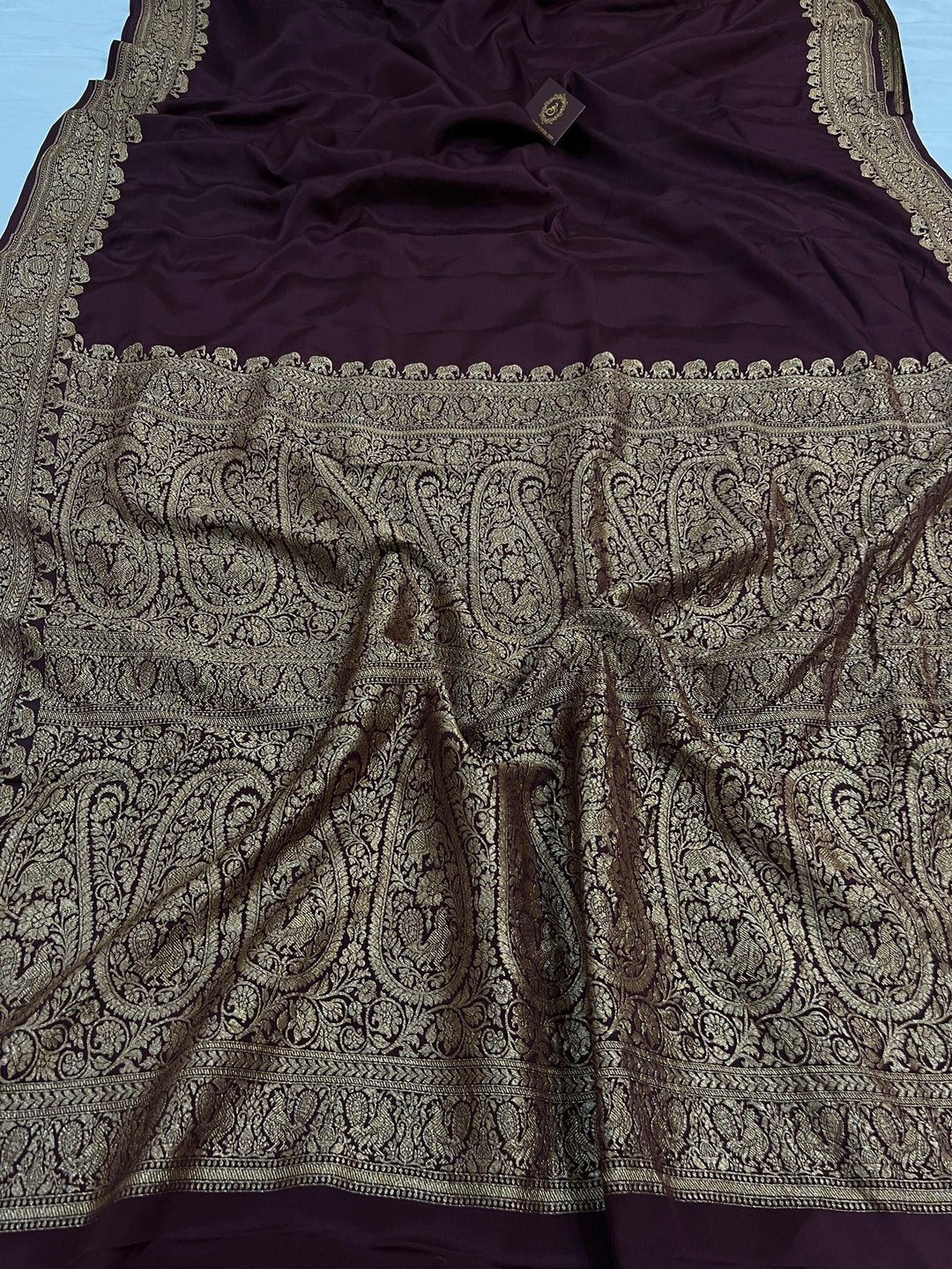 Coffee Brown Pure Banarasi Khaddi Crepe Silk Saree - Aura Benaras