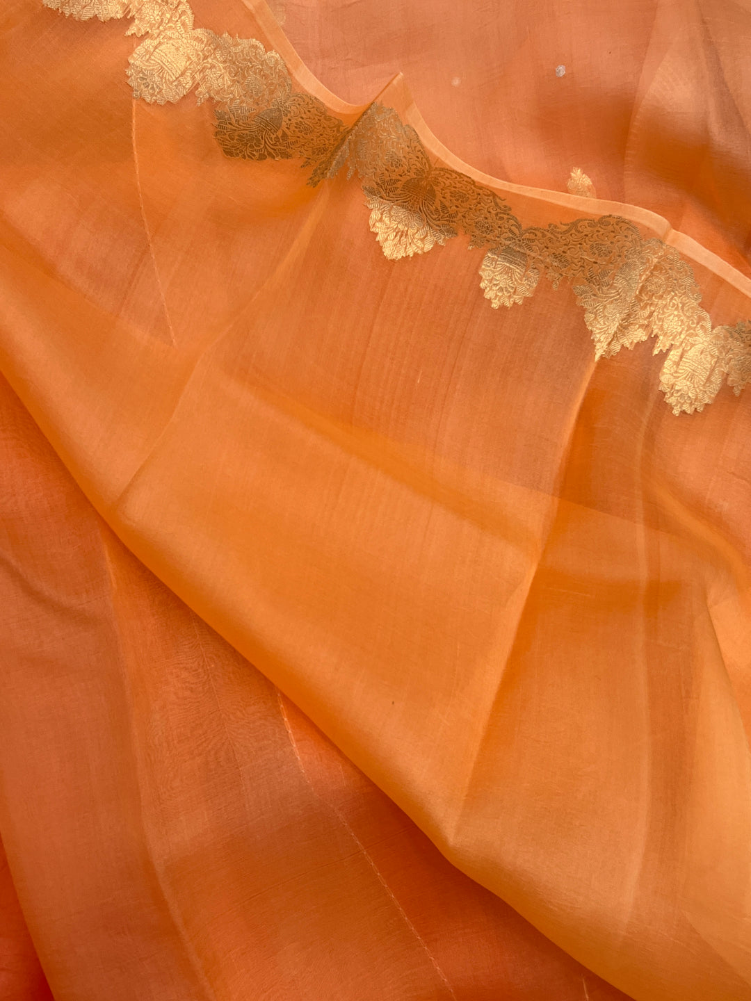 Orange Pure Kora Silk Handloom Banarasi Saree