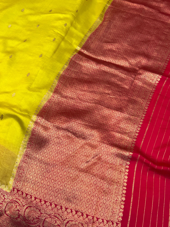Lemon Yellow Pure Banarasi Handloom Silk Saree