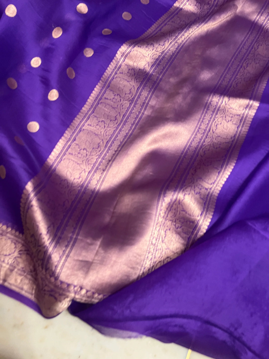 Purple Pure Banarasi handloom saree with intricate golden Kadhwa motifs 